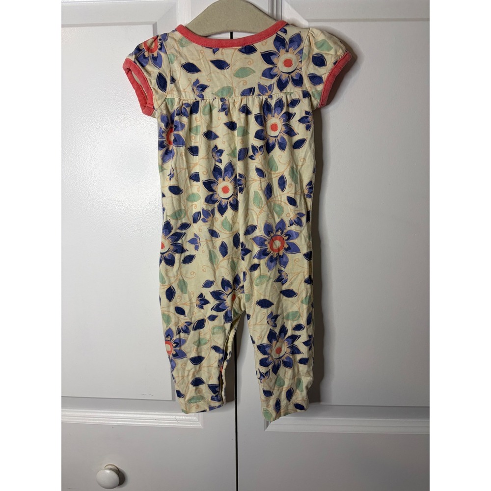 Tea Collection Baby Girl Floral Cotton Romper Cream Pink Blue 0-3 Months - Picture 2 of 6